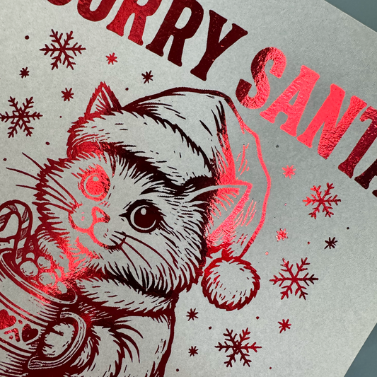 Sorry Santa I’ve Been Feral Cat Christmas - Handmade Foil Wall Art