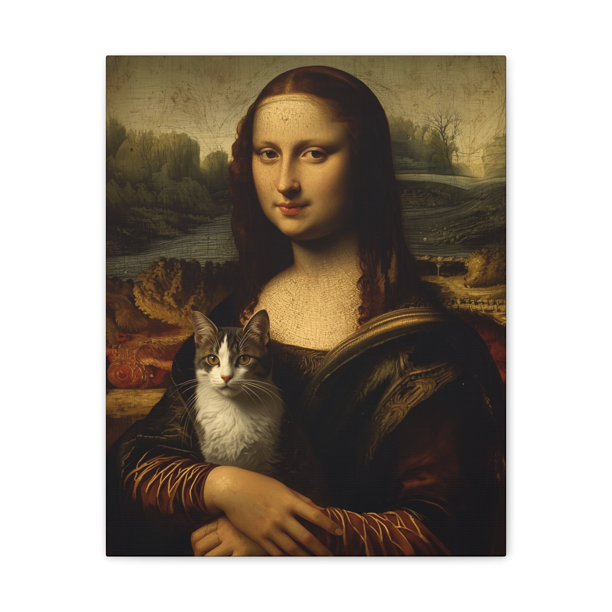 Mona Lisa with Cat Canvas Wall Art – Renaissance Cat Lover Décor