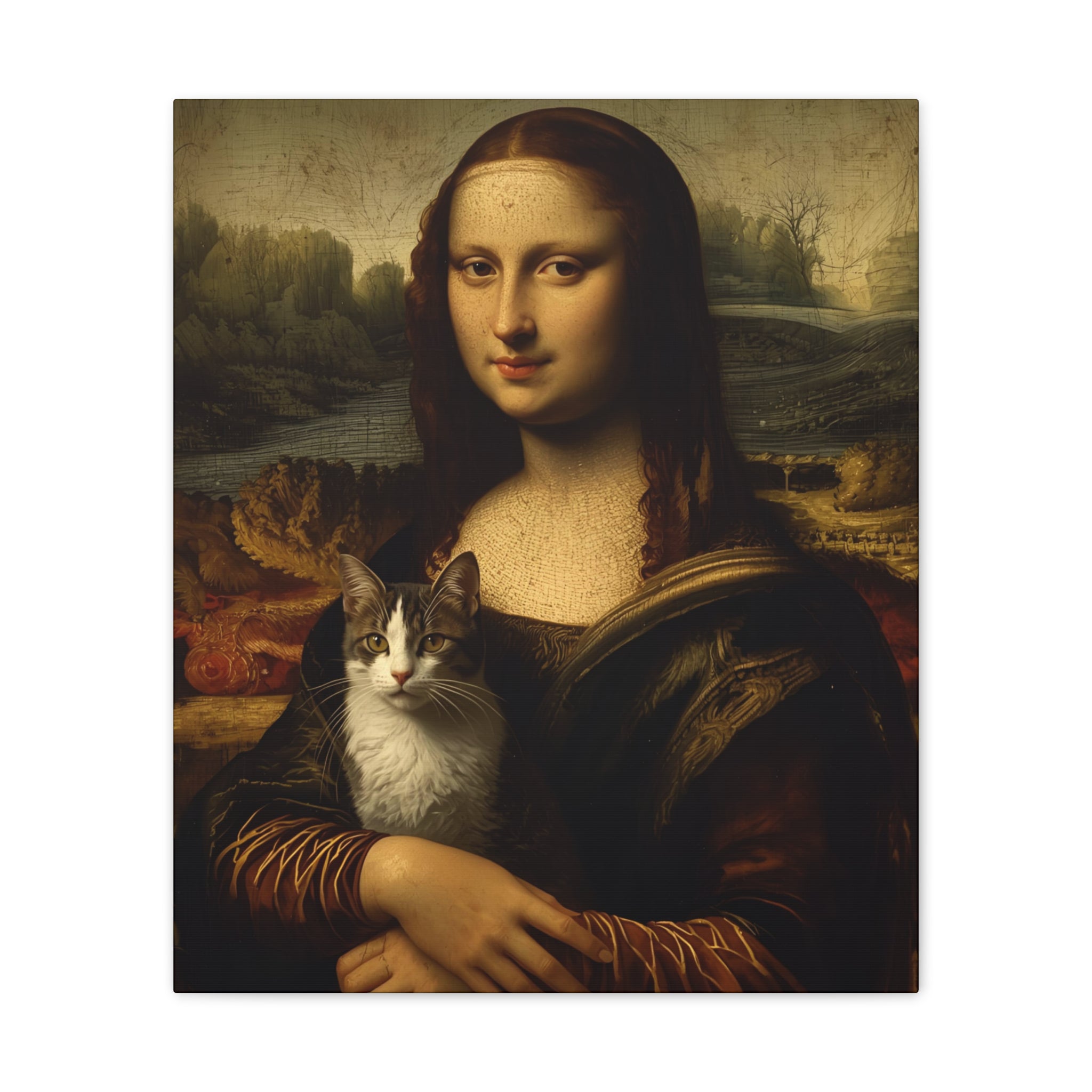 Mona Lisa with Cat Canvas Wall Art – Renaissance Cat Lover Décor