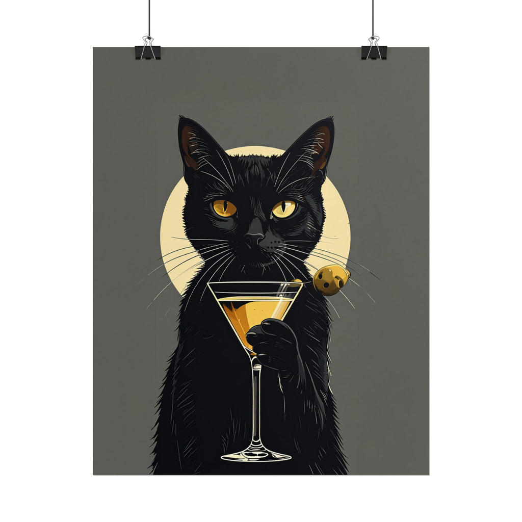 Black Cat Martini Poster – Elegant Cocktail Rolled Poster  for Cat Lovers