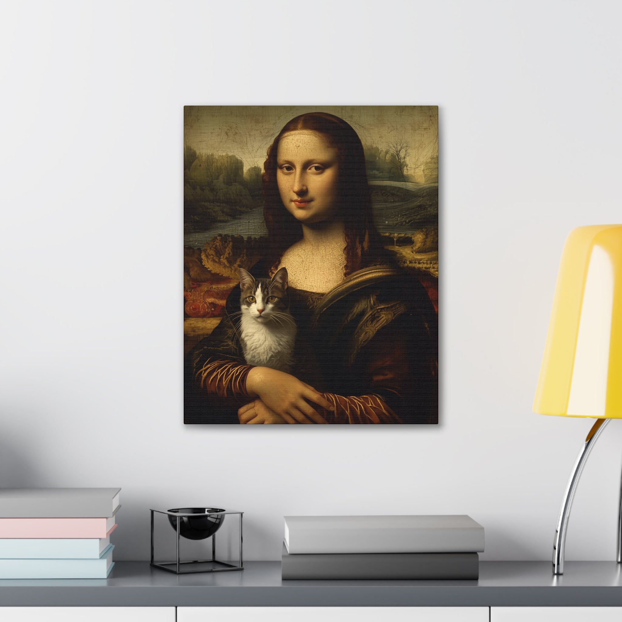 Mona Lisa with Cat Canvas Wall Art – Renaissance Cat Lover Décor