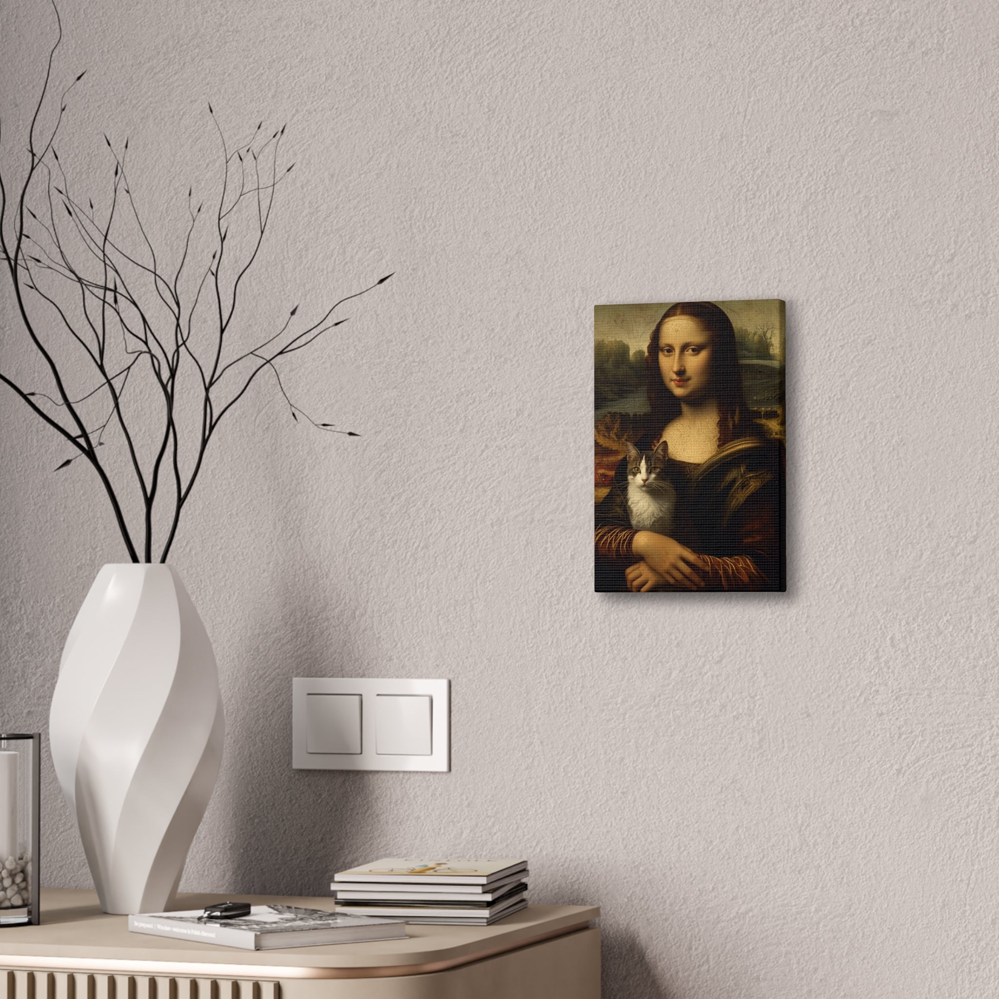 Mona Lisa with Cat Canvas Wall Art – Renaissance Cat Lover Décor