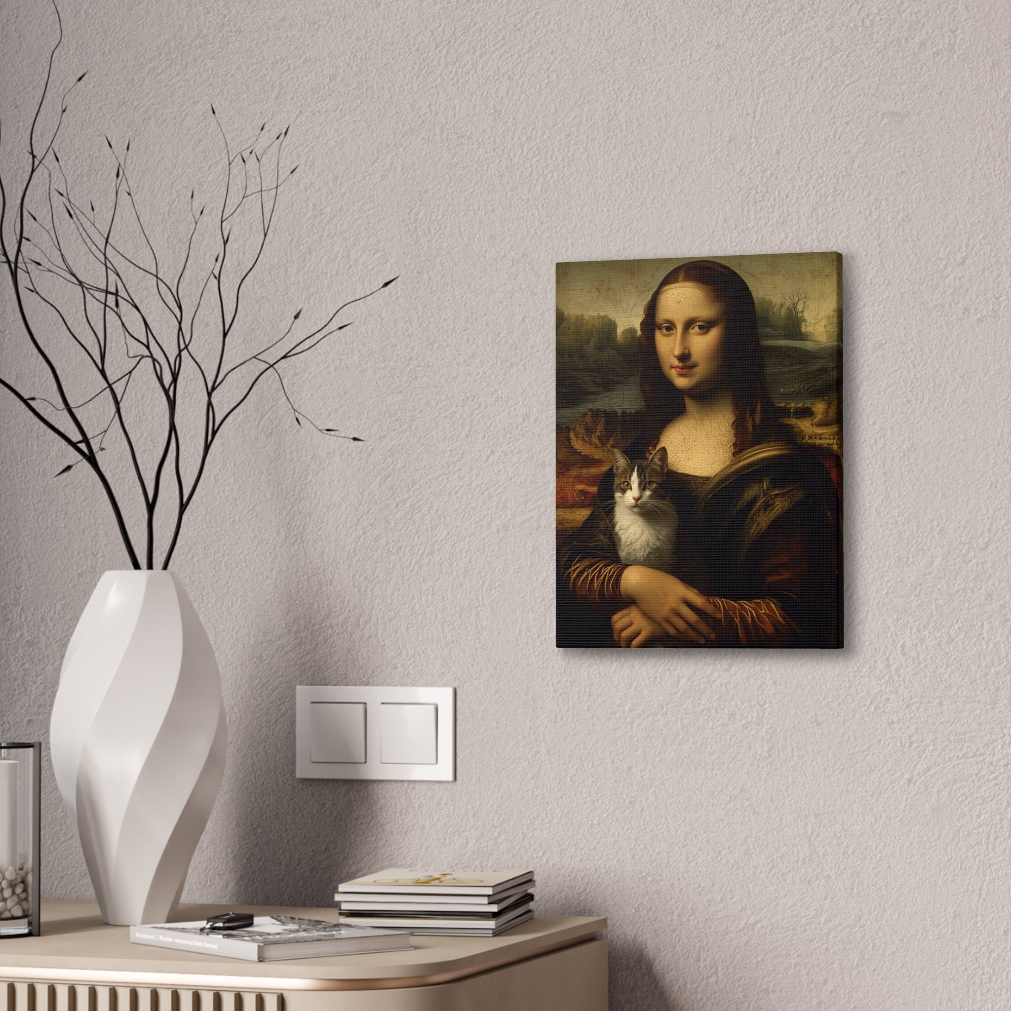 Mona Lisa with Cat Canvas Wall Art – Renaissance Cat Lover Décor