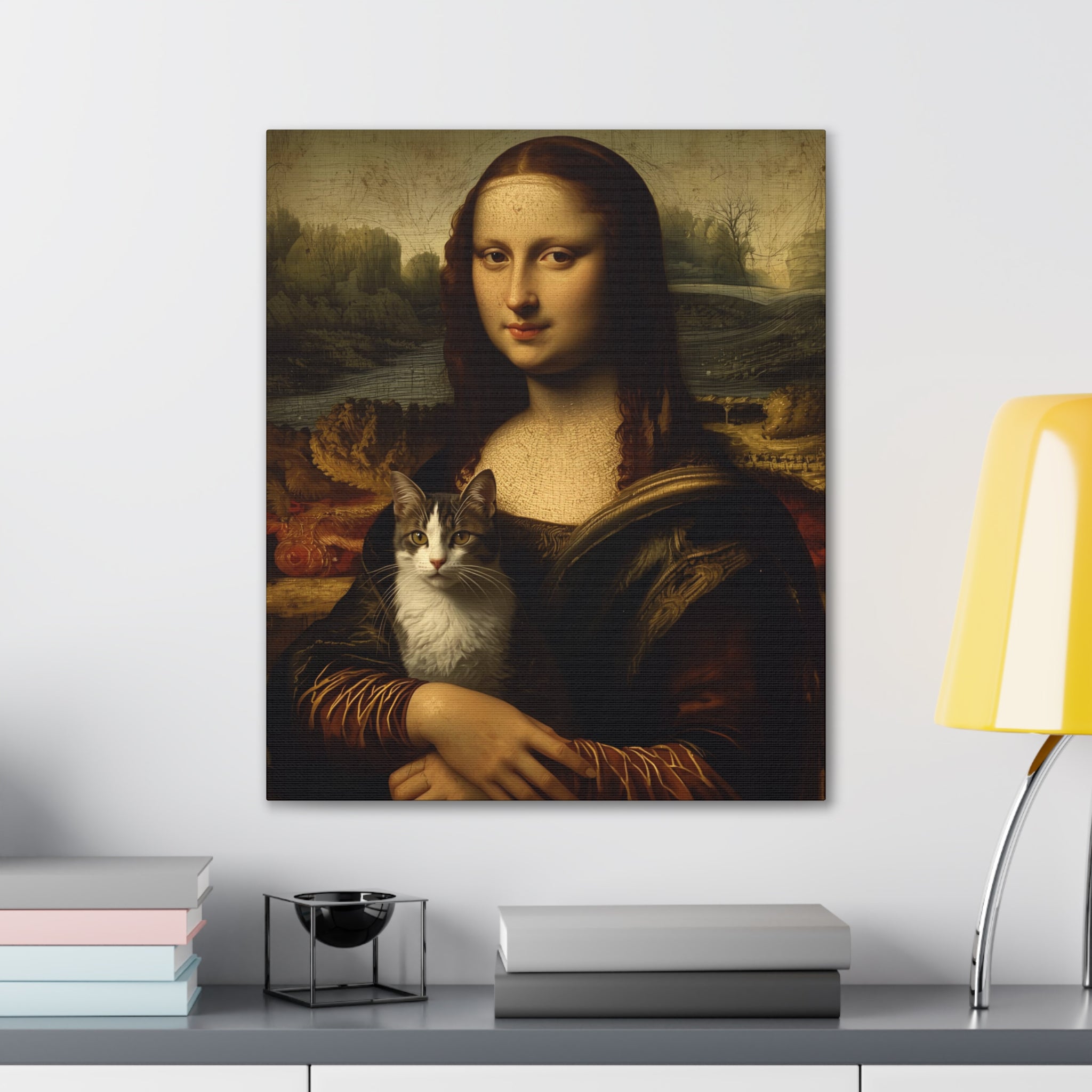 Mona Lisa with Cat Canvas Wall Art – Renaissance Cat Lover Décor