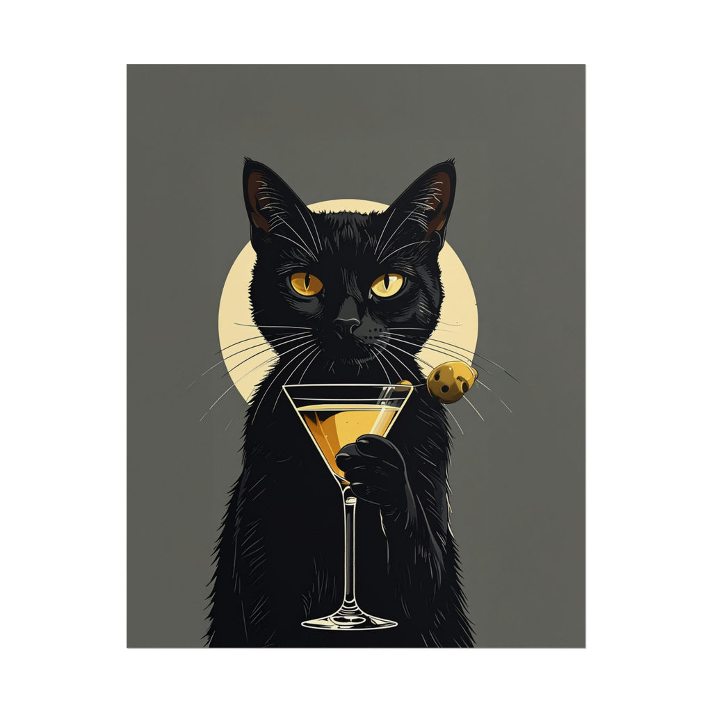 Black Cat Martini Poster – Elegant Cocktail Rolled Poster  for Cat Lovers