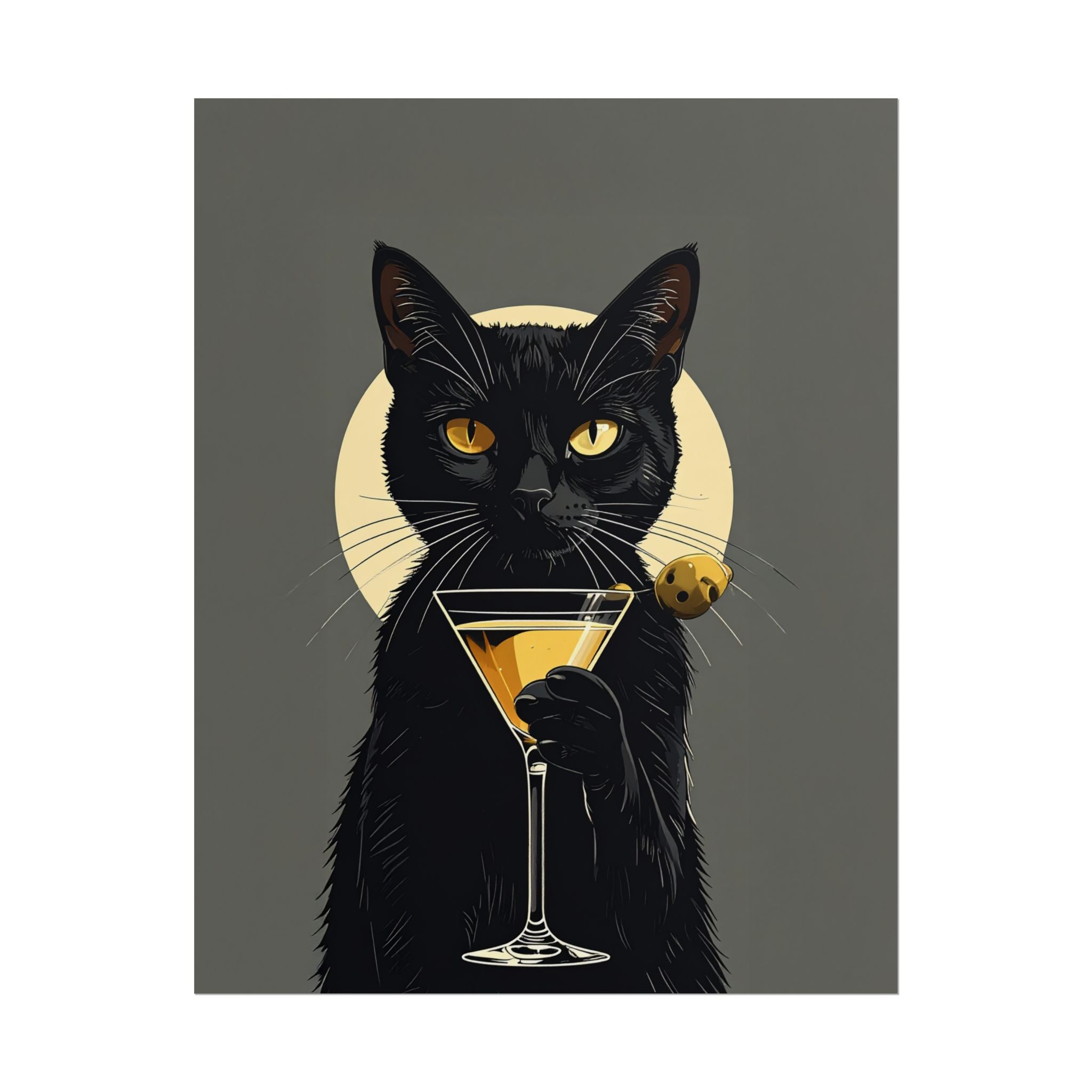 Black Cat Martini Poster – Elegant Cocktail Rolled Poster  for Cat Lovers