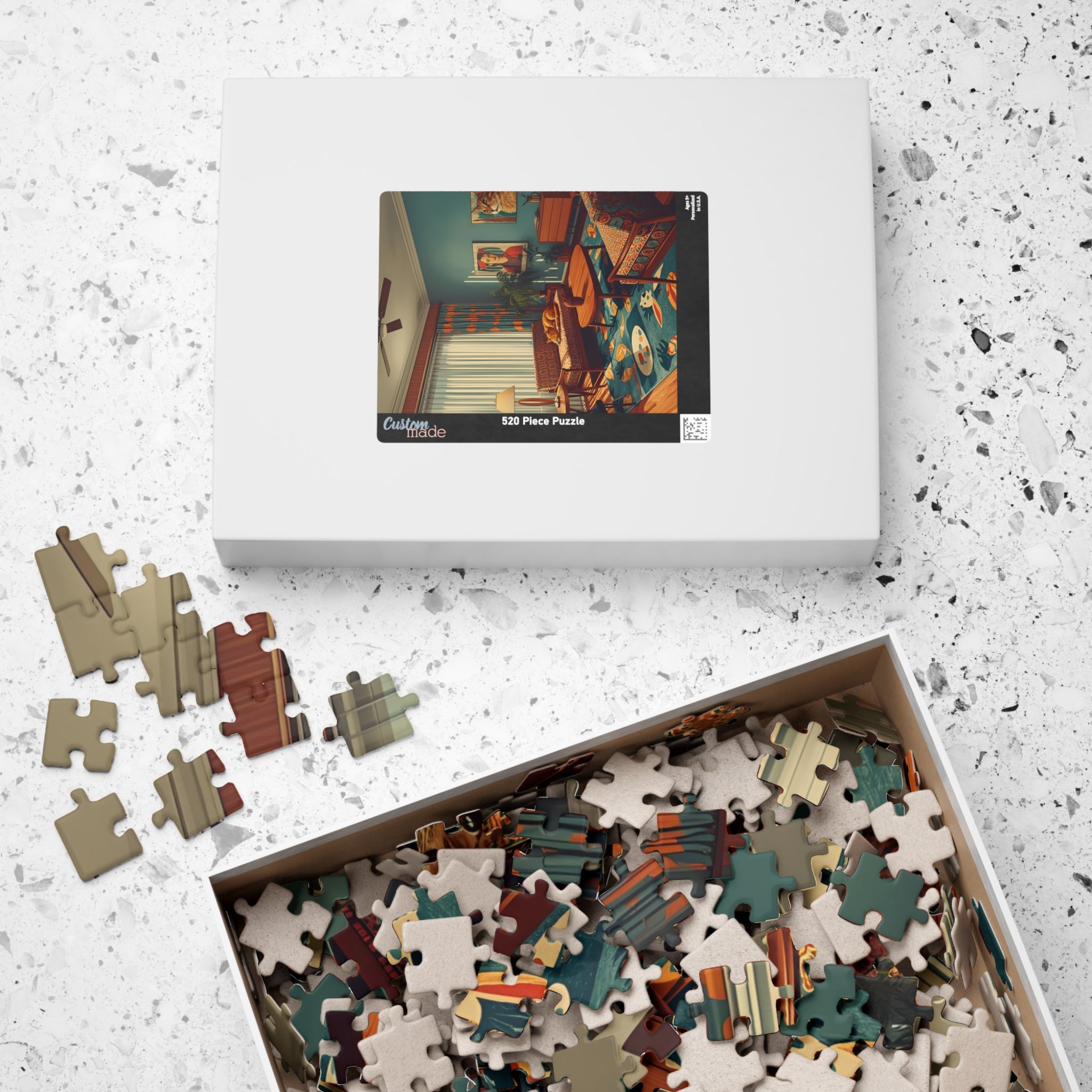 Mid-Century Modern Cat Living Room Puzzle – Retro Cat Jigsaw