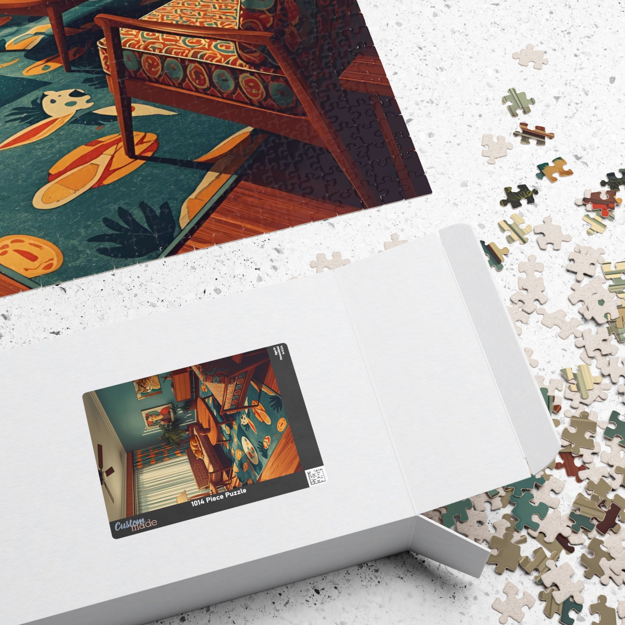 Mid-Century Modern Cat Living Room Puzzle – Retro Cat Jigsaw