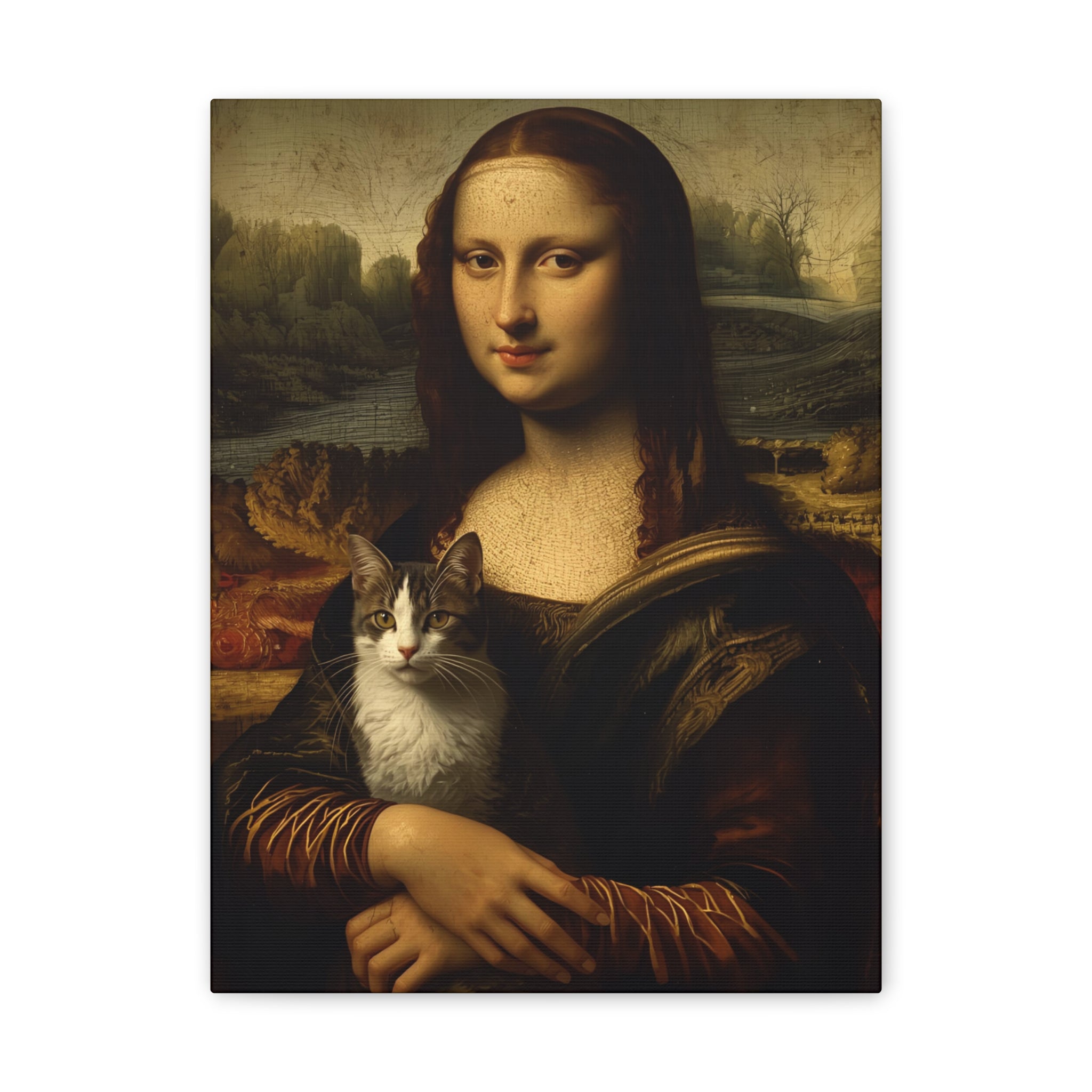Mona Lisa with Cat Canvas Wall Art – Renaissance Cat Lover Décor