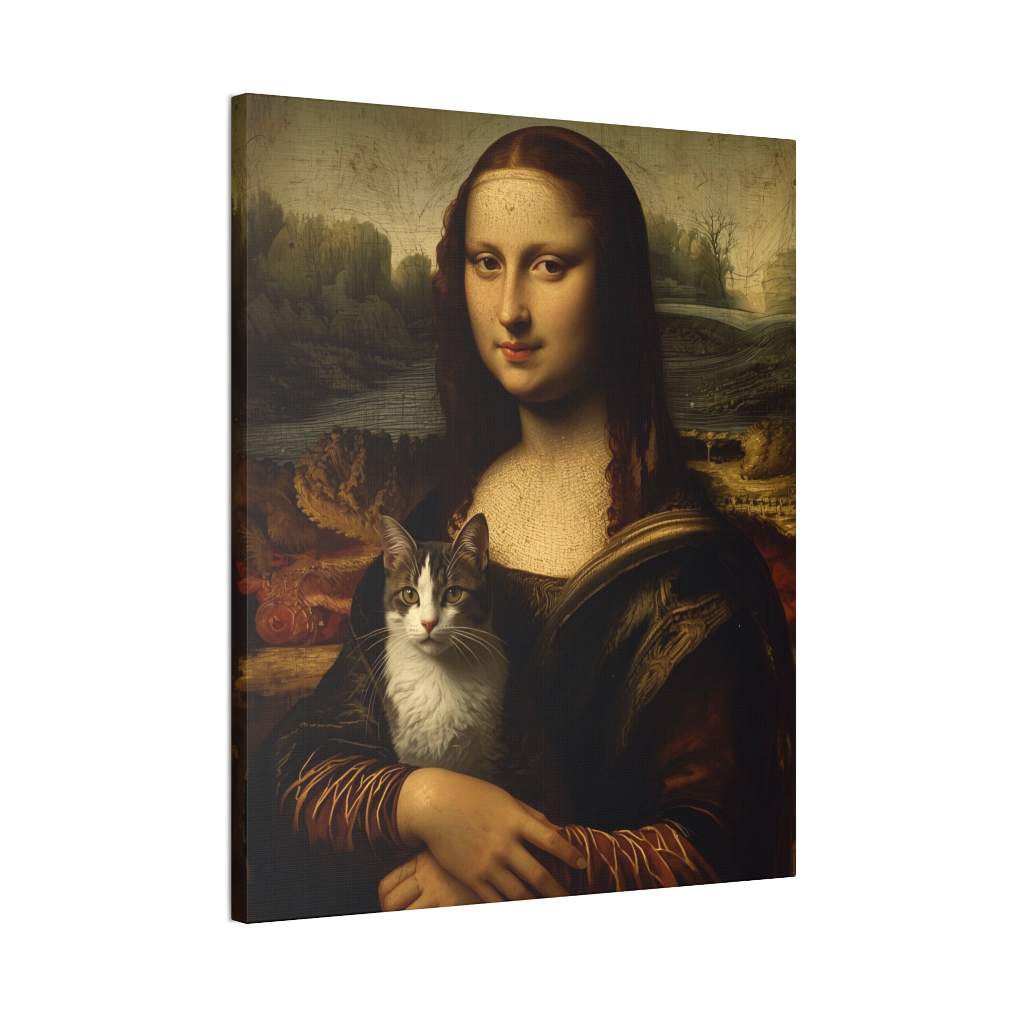 Mona Lisa with Cat Canvas Wall Art – Renaissance Cat Lover Décor