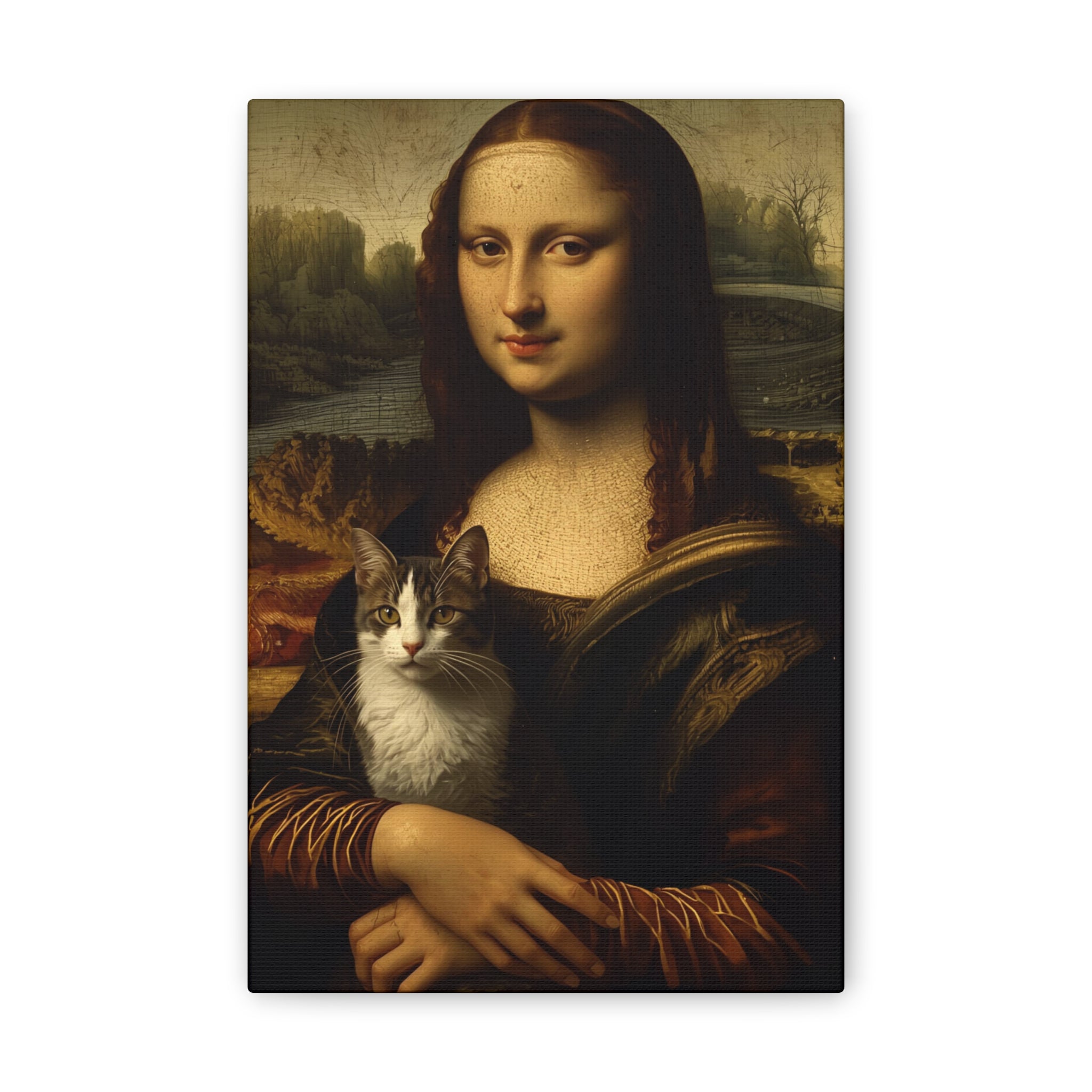 Mona Lisa with Cat Canvas Wall Art – Renaissance Cat Lover Décor