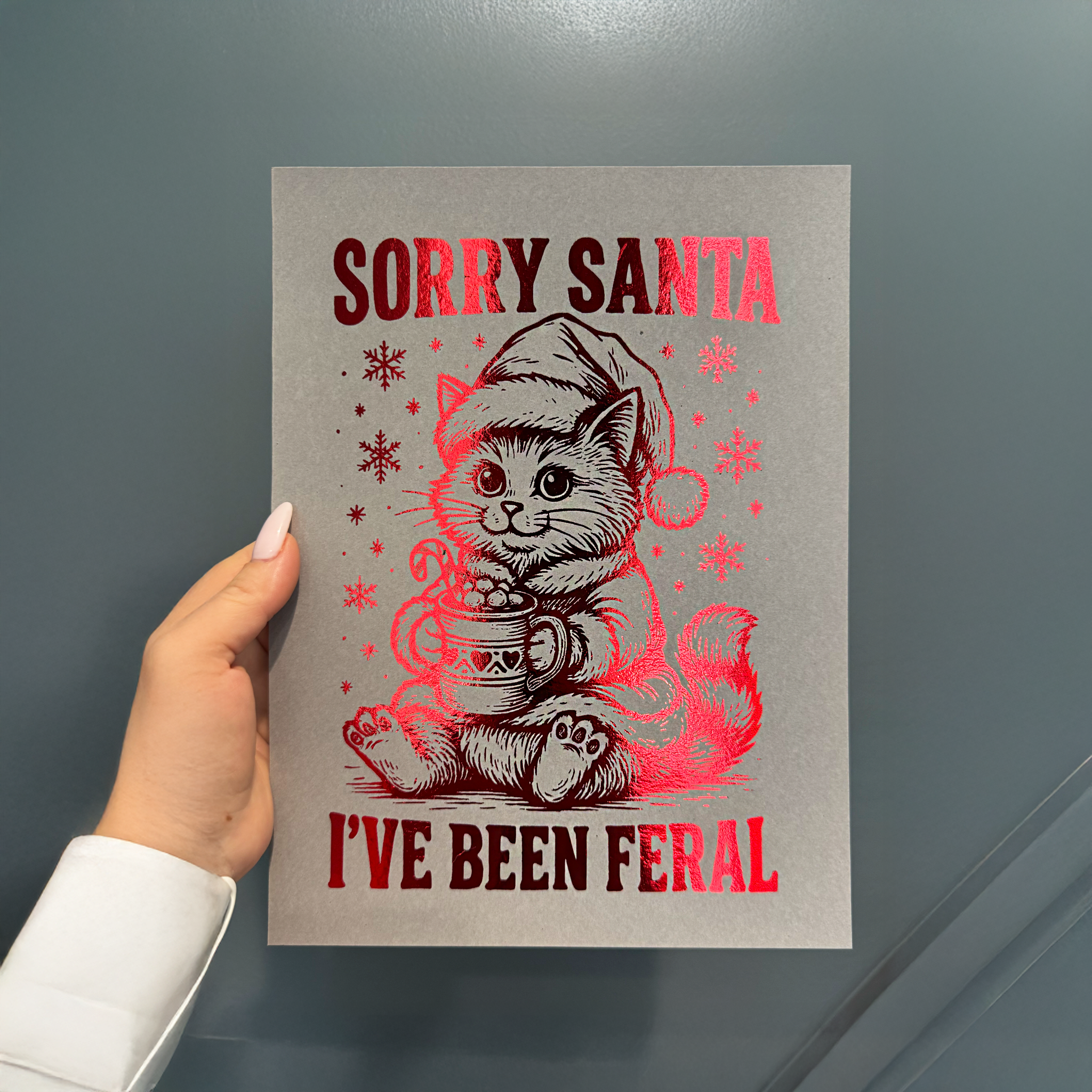 Sorry Santa I’ve Been Feral Cat Christmas - Handmade Foil Wall Art